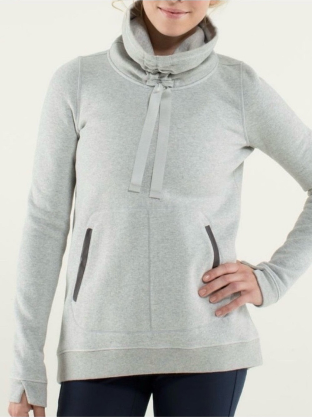 lululemon Avenue Pull Over in Light Gray Funnel Neck with Drawcord.